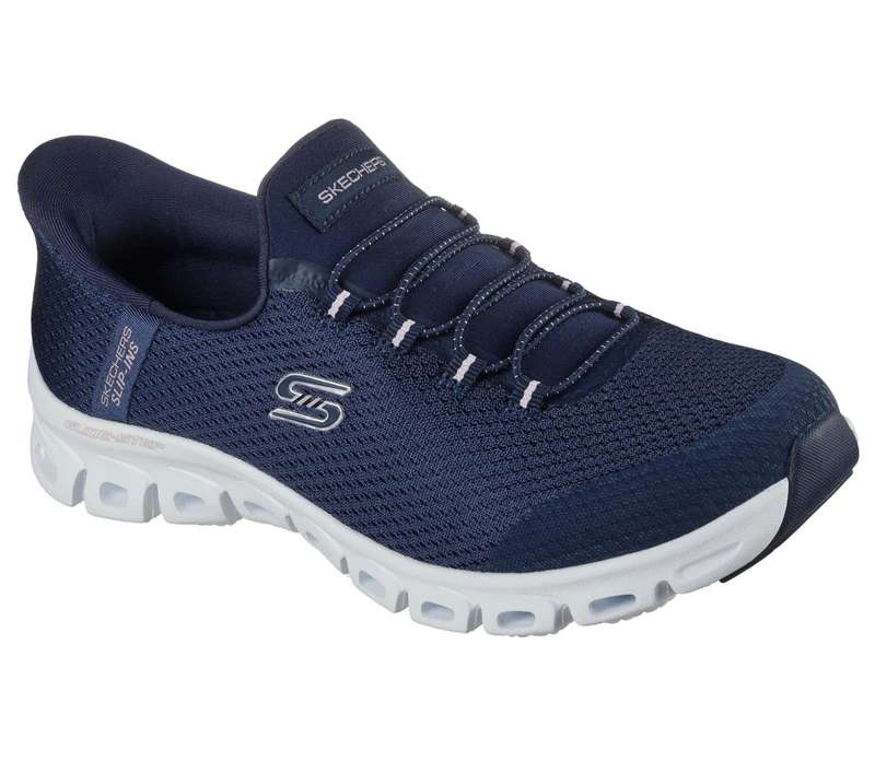 Skechers Women's Glide-Step Pursuit Sneaker, Navy Mesh/Mauve Trim, 3 UK