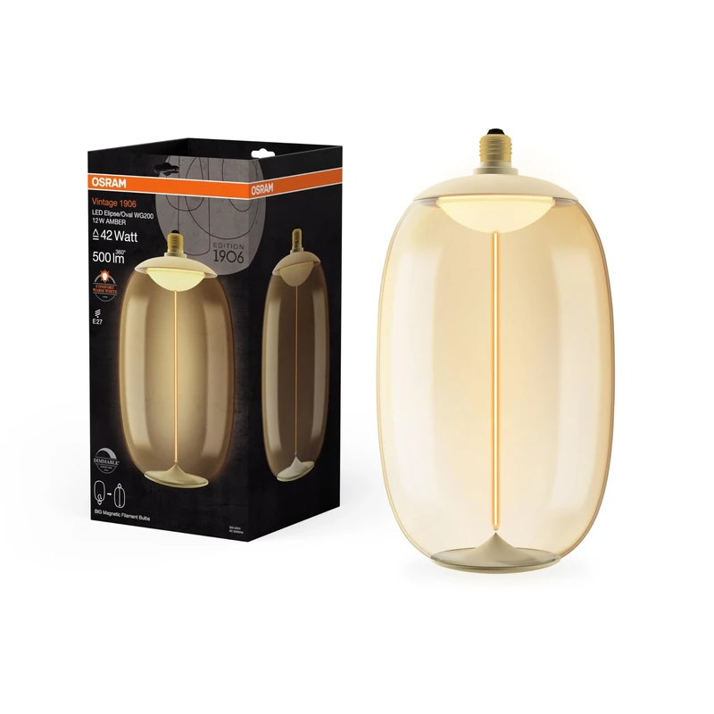 OSRAM LEDVANCE 836280 Vintage 1906 LED Classic Elipse Oval D200G FIL Amber 42 DIM 12W/818 E27 Hardware, Other Tools, Multicolor