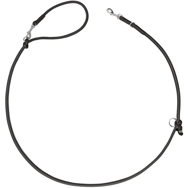 HUNTER SOHO Round Mini Adjustable Dog Lead Black Cowhide 3-Way Adjustable Soft & Smooth Lightweight and Robust for Small Dogs and Puppies Made in Germany Size: 8/200