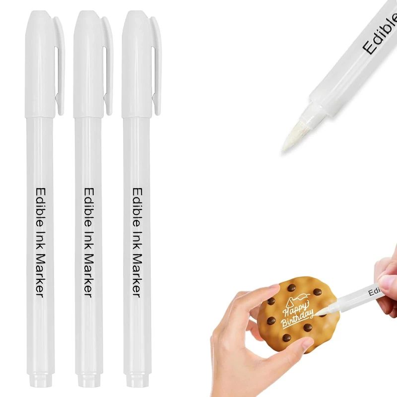 FANWINKJ 3pcs White Food Colouring Pens – Edible Ink Markers for Cake Decorating, Icing Writing, Cookies, Fondant & Dessert Decoration