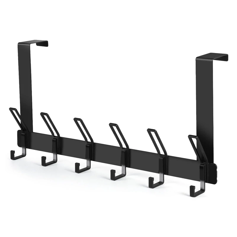 HuaJiao Over Door Hooks, 6 Hooks Over Doors Hanger 1 Pack Heavy Duty Coat Hooks with Rust Resistant Door Hook Coat Rack for Towels Jackets Purses Bags Clothes Robes (Black)