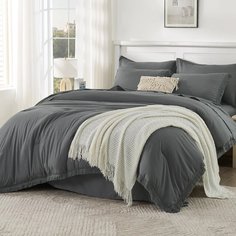 Andency King Comforter Set, 7 Pieces Dark Grey Bedding