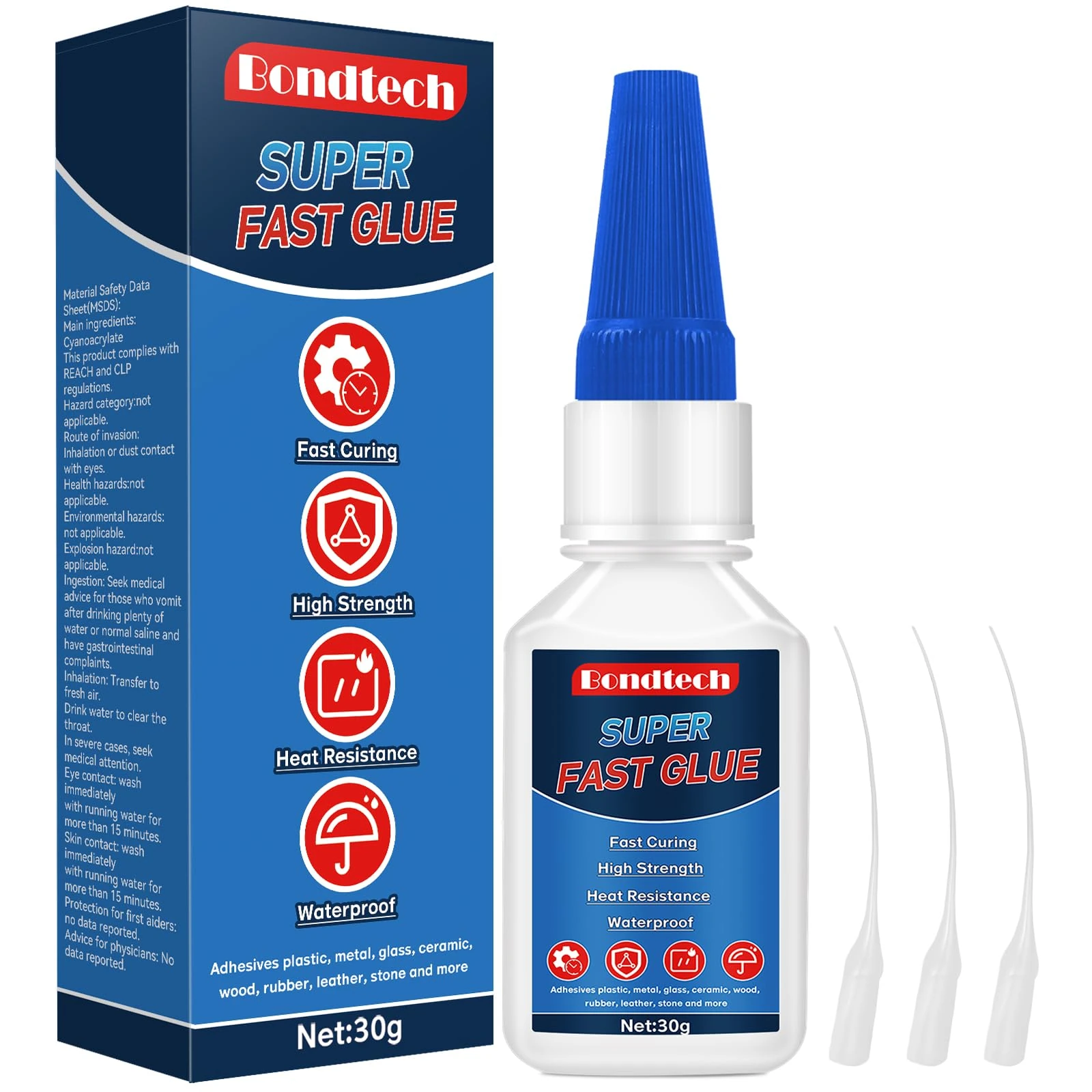 30 g Superglue Instant, Super Glue All Purpose, Strong Glue with Anticlog Cap, for Plastic, Glass, Ceramic, Metal, Wood, DIY, Precise Repair, Clear