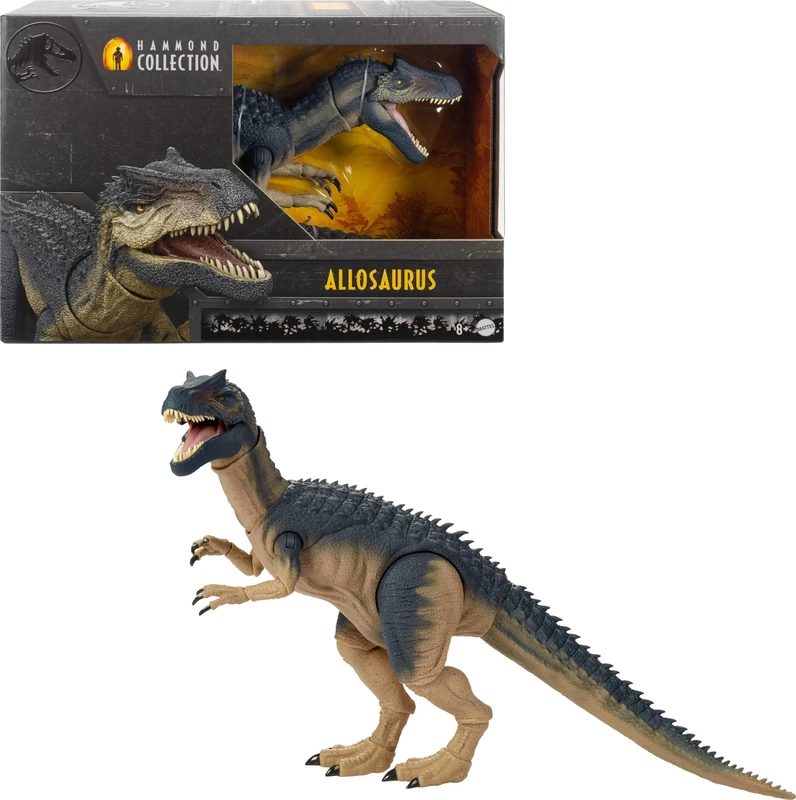 Mattel Jurassic World Hammond Collection Allosaurus Dinosaur Action Figure, Premium Movie Design, Glass Eyes & Wired Tail, 19 Points of Articulation, JCG13