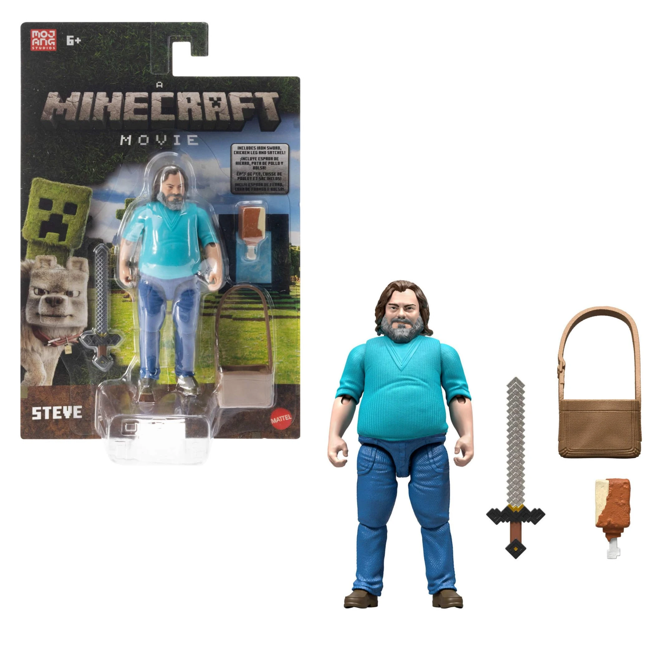 Mattel Minecraft Action Figure & Accessories Set, 4-inch Steve Posable Character Collectible Inspired by A Minecraft Movie, JFR57