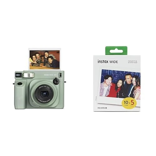 Bundle of INSTAX WIDE 400 instant camera with a 50 shot pack of INSTAX WIDE film white border