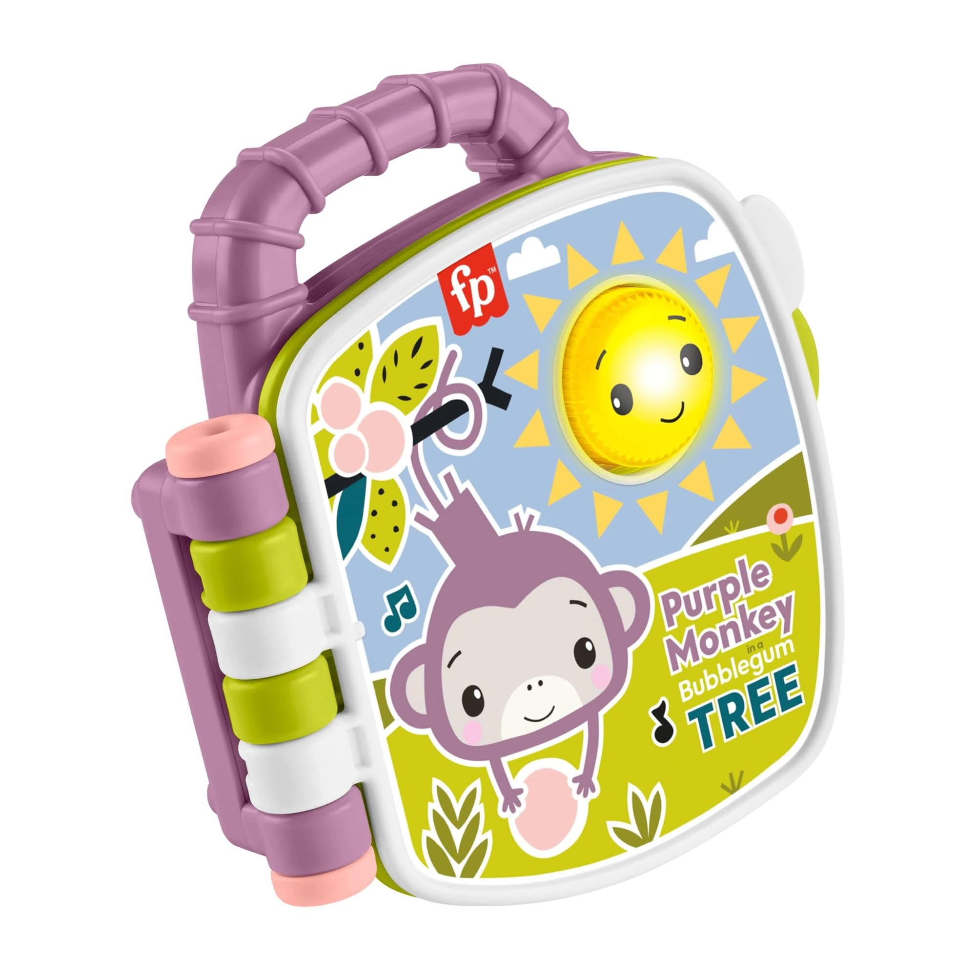 Fisher-Price Baby Toy Purple Monkey Musical Storybook with Lights & Sounds for Infants & Toddlers Ages 6+ Months, JFC75