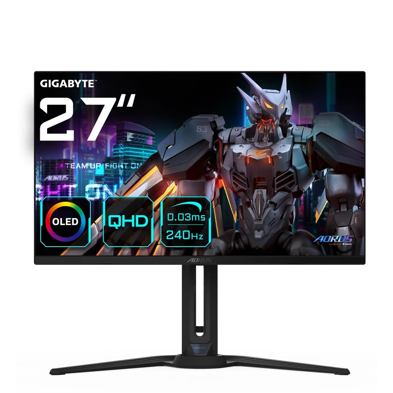 Gigabyte AORUS FO27Q2 27" OLED QHD Gaming Monitor - 2560 x 1440, 240Hz, 0.03ms, KVM, 250 cd/m², FreeSync Premium Pro, DisplayHDR True Black 400, HDMI 2.1