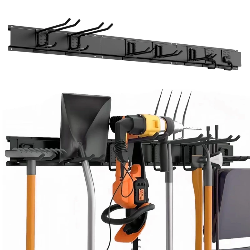 MAXTBEE Garage Tools Storage Organizer Wall Mount,48 Inches Garden Tools Adjustable Metal Hooks,Yard Storage Rack-600lbs Capacity for Hanging Garage Tools Garden Snowboard Mop Organization