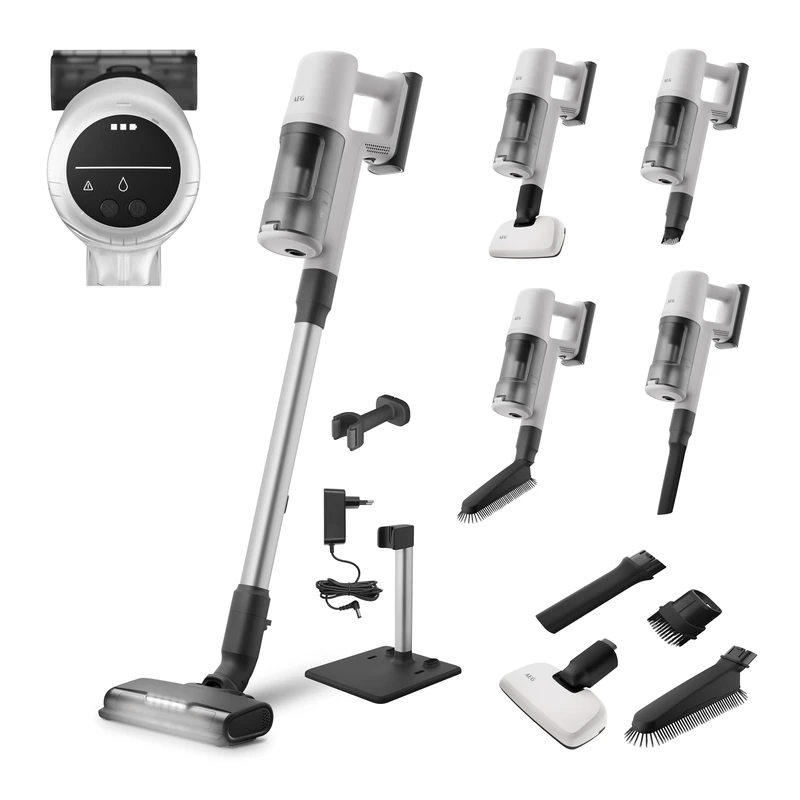 AEG Series 6000 Cordless Vacuum Cleaner, All Floors, Up to 99% Dust Absorption, Up to 50 Minutes Running Time, Easy to Use, Removable 21.6 V Battery, Light, Including Accessories, White, AP61HB21SH