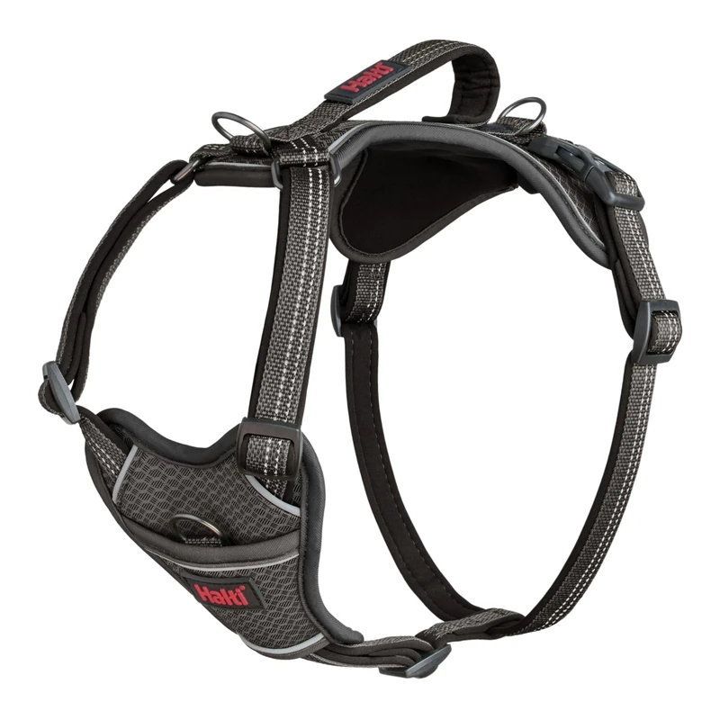 HALTI Anatomy Dog Harness with Handle - Provides Your Dog Freedom of Movement for Comfortable Walking. 3 Lead Attachment Points, Neoprene Padded, Adjustable, and Reflective (Size X-Large, Grey)