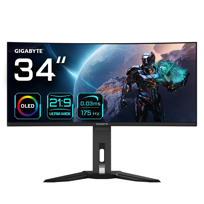 Gigabyte MO34WQC 34" OLED WQHD Curved Gaming Monitor - 3440 x 1440, 175Hz, 0.03ms, KVM, 250 cd/m², FreeSync Premium Pro, DisplayHDR True Black 400, HDMI 2.1, DisplayPort 1.4