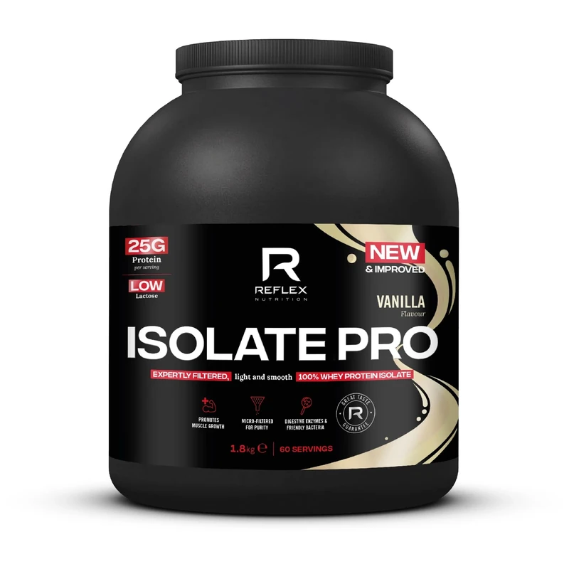 Reflex Nutrition Isolate Pro - 83% Premium Protein from Whey Isolate Protein Powder - Fast Absorption, Low Lactose, Low Fat, Low Sugar Protein Shake - Muscle Gain (Vanilla, 1.8kg, 60 Servings)