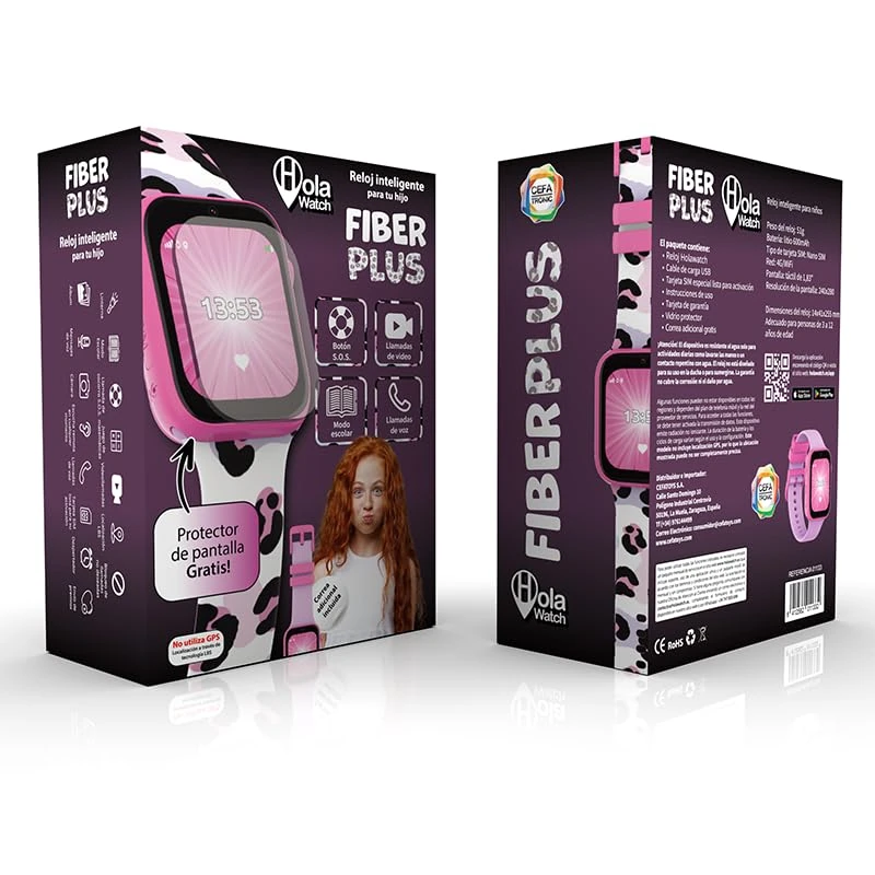 CEFATRONIC Cefa Toys Holawatch Fiber Plus Pink Smart Watch Kids Entertainment with 4G LBS/WIFI, SIM Card, Camera, Games, Calls, Video Calls, Extra Strap, Screen Protector