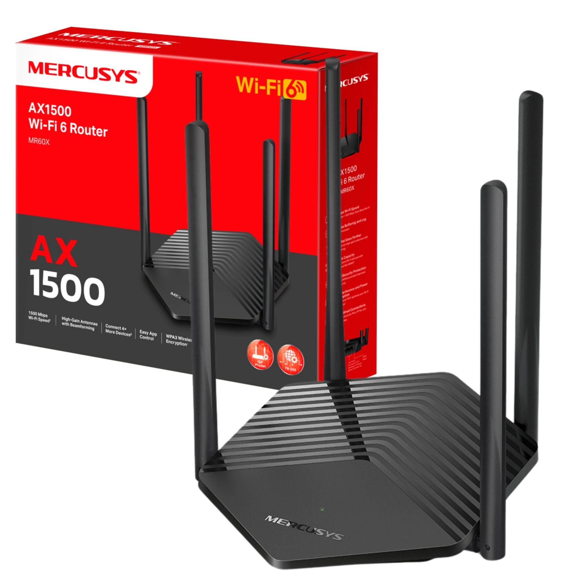 MERCUSYS MR60X Router WiFi 6 AX1500Mbps, Gigabit Ethernet Ports, TP-Link WiFi Router, Overall Security Protection, Easy Setup, Internet Booster, Power Saving, App Control