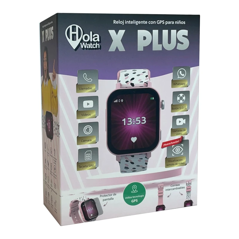 CEFATRONIC Cefa Toys Holawatch X Plus Pink Android Smart Watch with 4G LBS/WIFI, GPS, SIM Card, Camera, Games, Calls, Videolams, Whatsapp, Step Meter, Extra Strap, Screen Protector