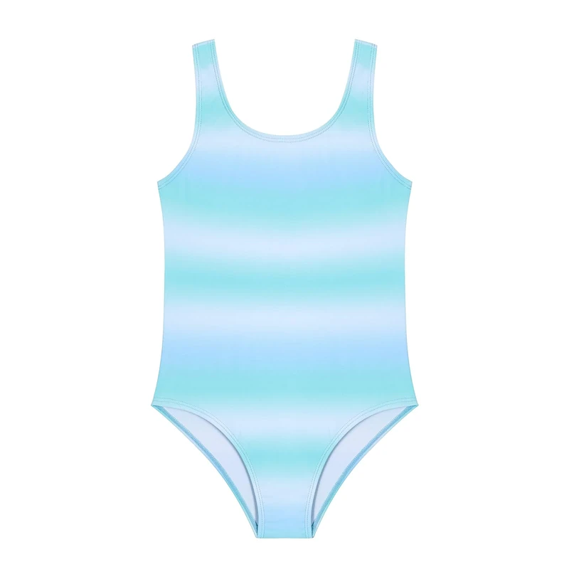 Ewbob Girls One Piece Swimsuit Quick Dry Swimwear Swimming Costume Beach Bathing Suit for Kids(C3-004)-BlueGreen-11-12Y