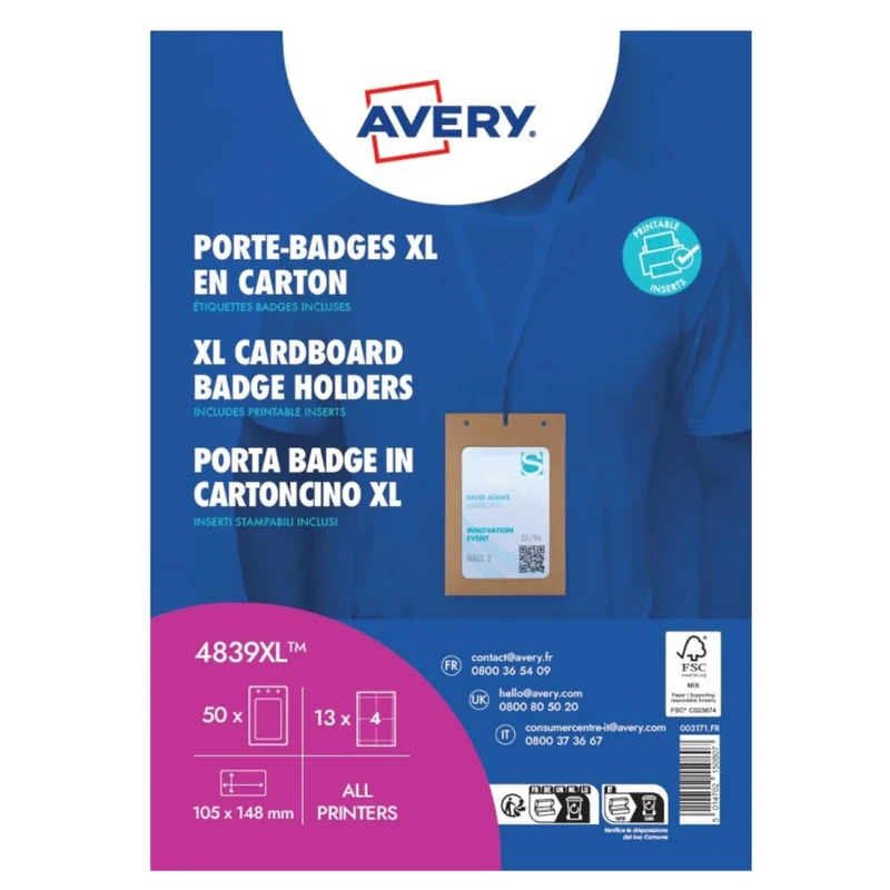 Avery 50 A6 Cardboard Badge Holders with Printable Labels – FSC® Certified – Eco-Friendly Kraft Name Badges for Events, Conferences, Trade Shows