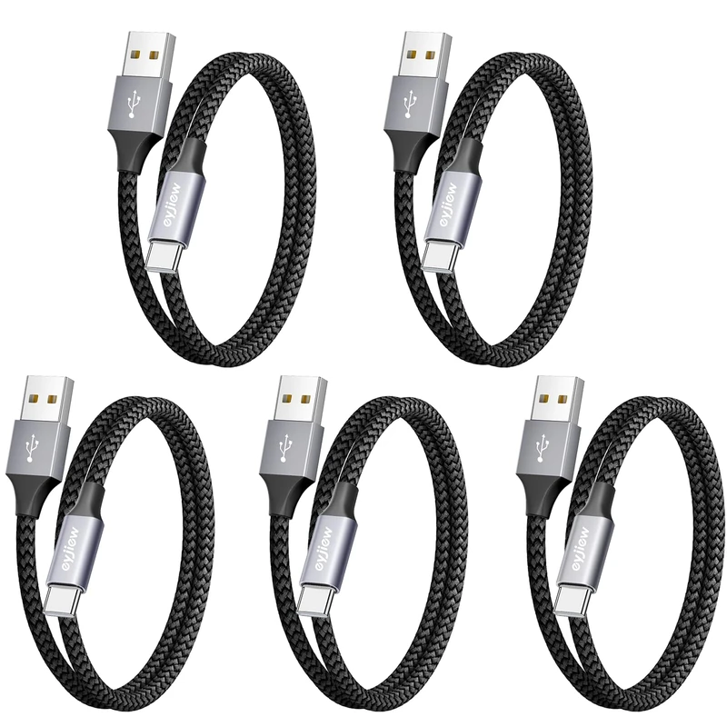 eyjiew USB C Charger Cable 0.5M 5Pack, 50CM Short USB to USB C Cable 3A Fast Charging Type C Lead for iPhone 15 16 17 Plus Pro Max, Galaxy S24 S23 S22 S20 S10 S9 S8,L G V20 V30 V35,Pixel 10 9 8