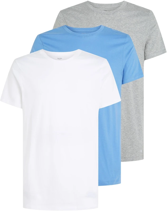 Calvin Klein Men’s 3 Pack Short Sleeve Cotton T-Shirts, Multicolor (White, Grey Heather, Glacier), XXL