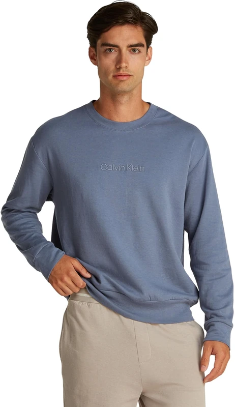 Calvin Klein Men’s Round Neck Sweatshirt, Blue (Grisaille), S