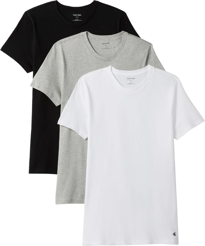 Calvin Klein Men’s 3 Pack Short Sleeve Cotton T-Shirts, Multicolor (Black, White, Grey Heather), XXL