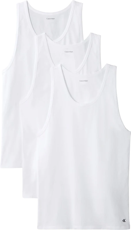 Calvin Klein Men’s 3 Pack Round Neck Tank Tops, White (White, White, White), M