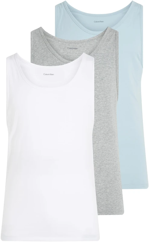 Calvin Klein Men’s 3 Pack Round Neck Tank Tops, Multicolor (White, Grey Heather, Sterling Blue), M