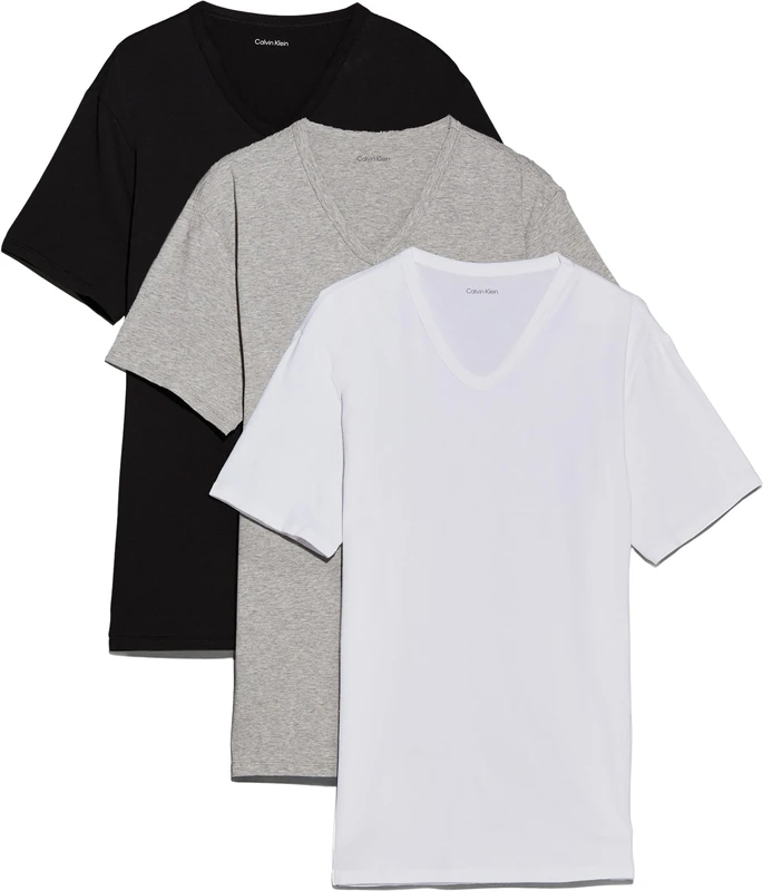 Calvin Klein Men’s 3 Pack Short Sleeve V-Neck T-Shirts, Multicolor (Black, White, Grey Heather), S