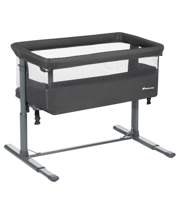 Bebeconfort Zina Co-Sleeper Crib & Baby Cot From Birth up to 6 Months (0-9kg), Foldable Bedside Crib, 5 Adjustable Height Positions, Reclinable Cot Mattress, Easy to Install, Mineral Graphite