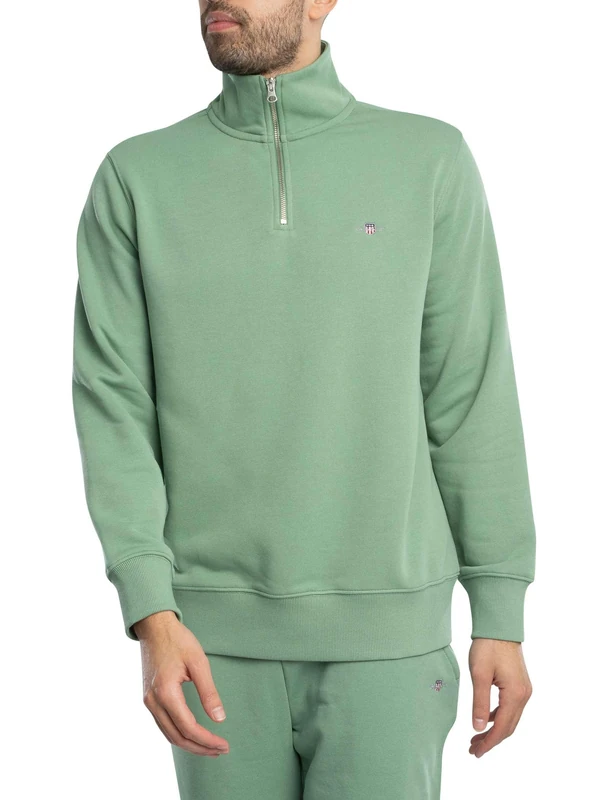 GANT Mens Half Zip Sweatshirt Kalamata Green XXL