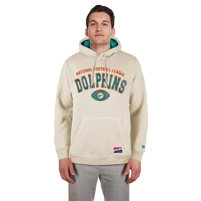 Miami Dolphins New Era Cap Nfl 3rd Down Hooded Pullover Classic Stone Official Team Color Unisex