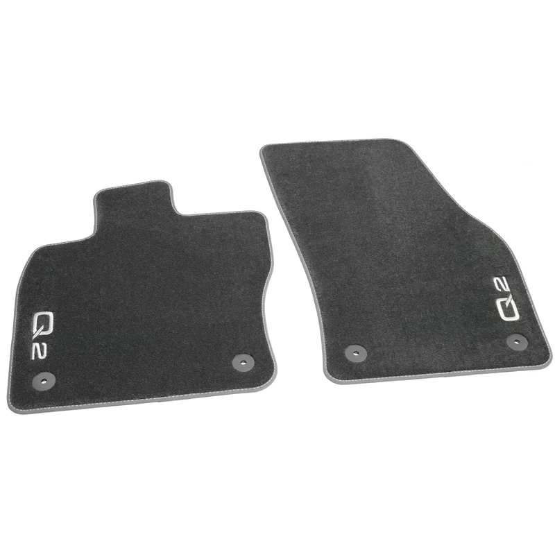 Audi Premium Velour Mats, Velours, Black with Steel Gray Trim, Front, Fit for Q2 from 2017, with Logo Q2