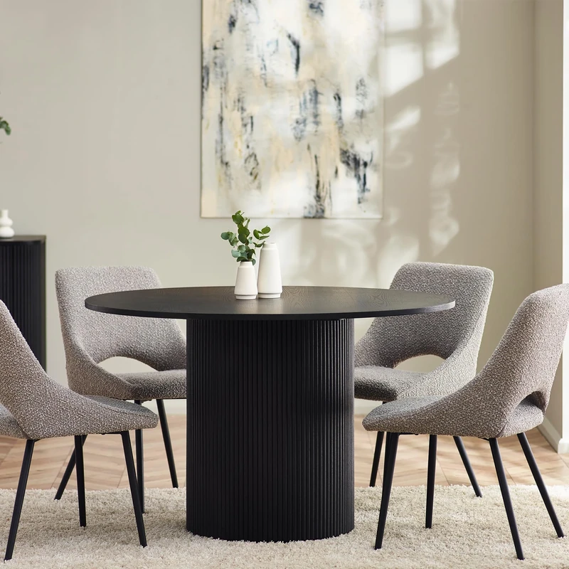 Julian Bowen Louis Black Fluted Round Dining Table, Ash Wood, 120 x 120cm