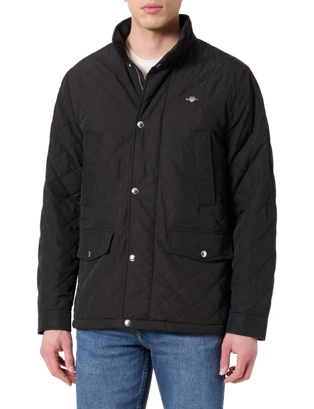 GANT Men's Quilted Windcheater Mid Jacket, black, S