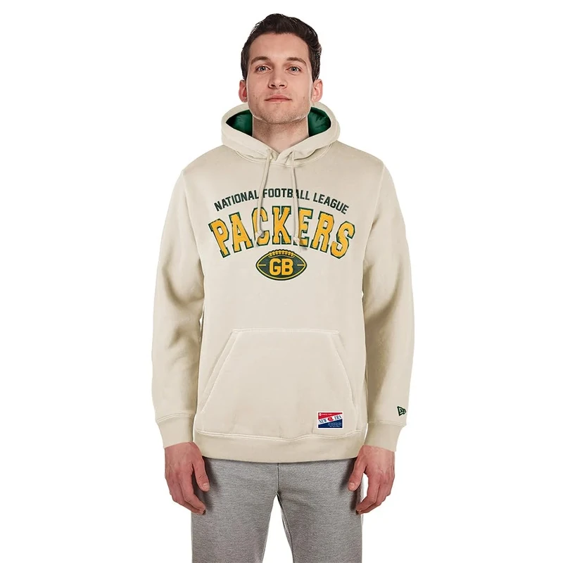 Green Bay Packers New Era Cap Nfl 3rd Down Hooded Pullover Classic Stone Official Team Color Unisex