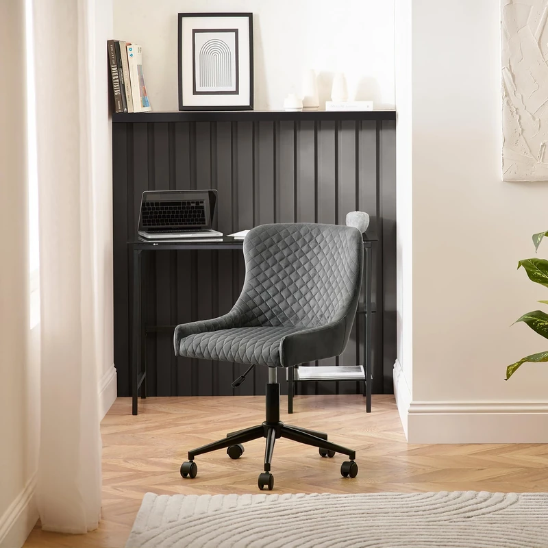 Julian Bowen Luxe Office Chair in Grey Velvet, 52 x 60cm