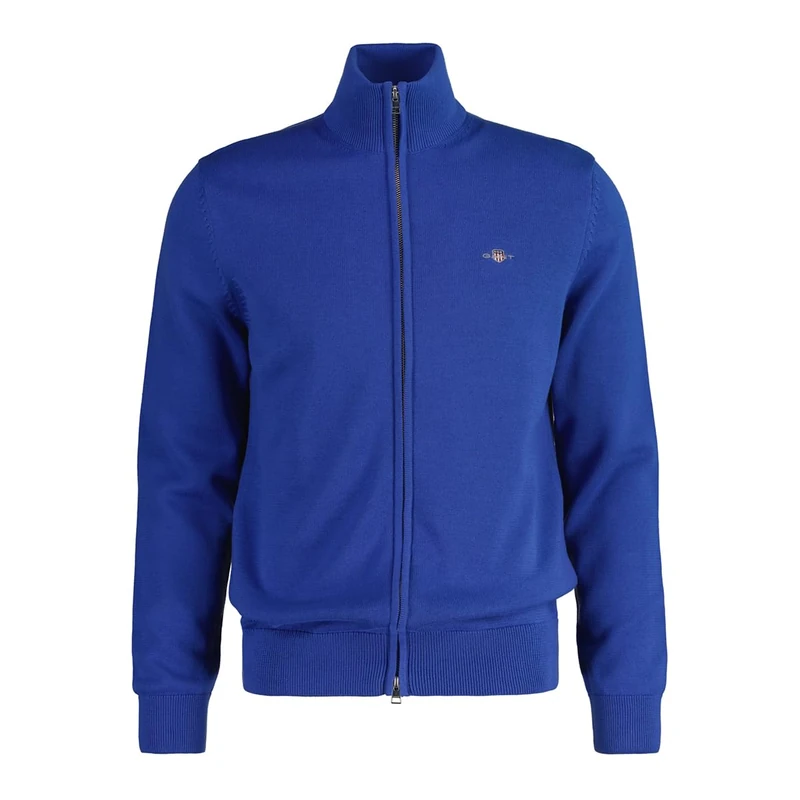 GANT Cotton Pique Zip Cardigan, Rich Blue, XXXL
