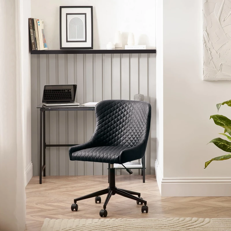 Julian Bowen Luxe Office Chair in Black Faux Leather, 52 x 60cm