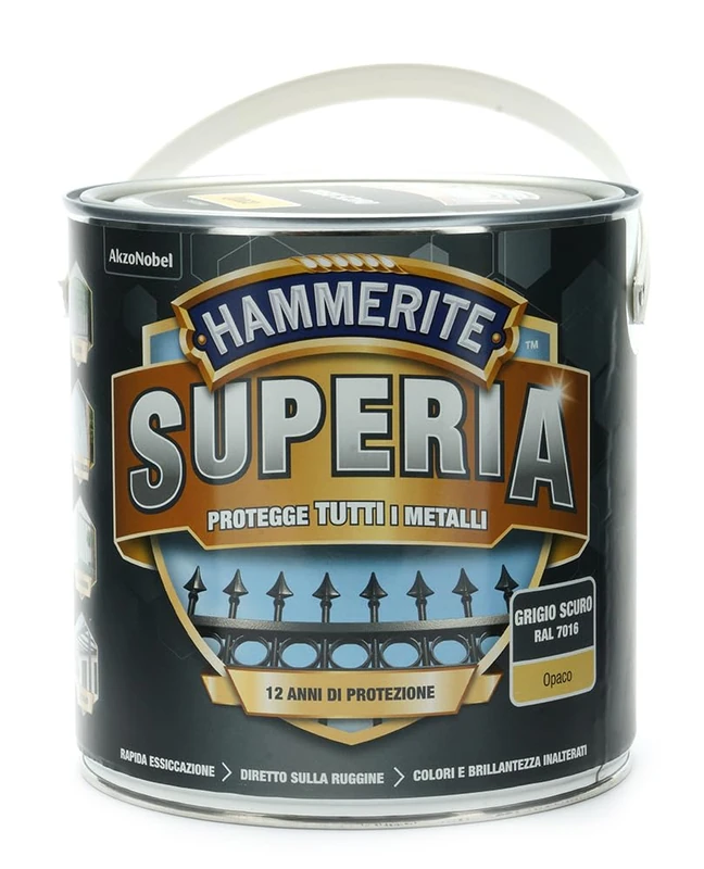 Hammerite Superia Rustproof Metal Enamel Inside and Outside, Matt Dark Grey, 2.5 L