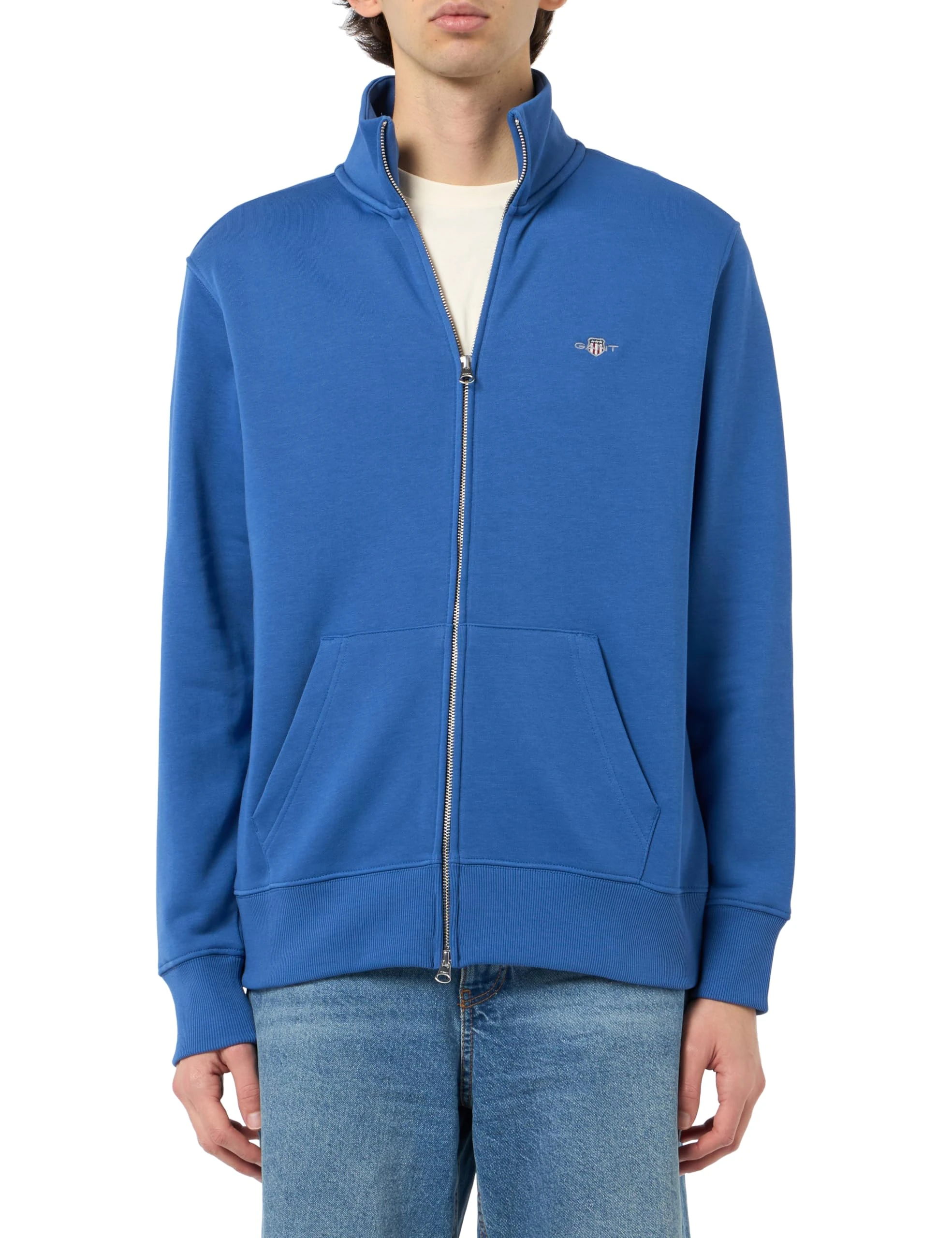 GANT Men's Reg Shield Full Zip Sweat Cardigan Sweater, Rich Blue, XL