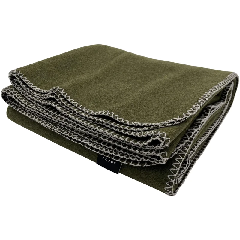 EKTOS 100% Virgin Wool Blanket, 90" x 108", Best Camp Bedding, Extra Large, Washable (Olive Green, King Size)
