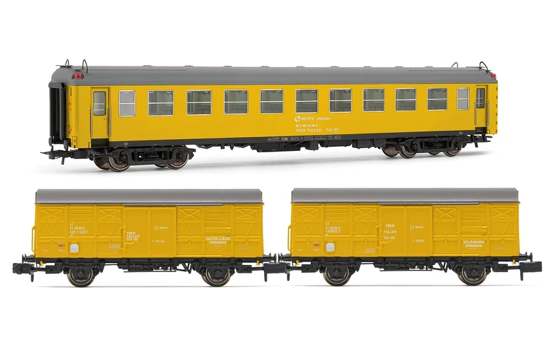 Arnold HN4456 RENFE, 3-unit set, Tren Taller Granada, type 5000 + 2 x J2 wagons, yellow livery, ep. V Rolling Stock - Coaches