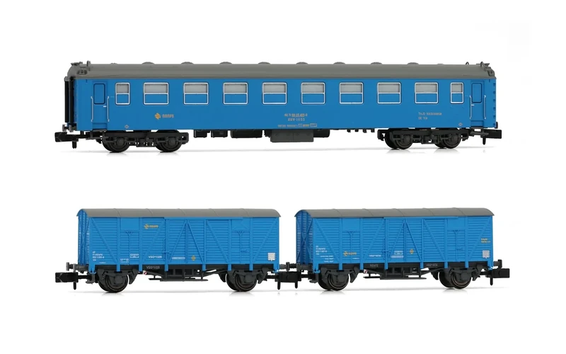 Arnold HN4457 RENFE, 3-unit set Tajo de Vía, type 5000 coach + 2 x J3 wagons, blue livery, ep. IV-V Rolling Stock - Coaches