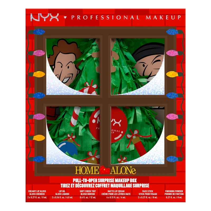 NYX Professional Makeup Home Alone Falling Presents Makeup Gift Box, Holiday Makeup Gift Set, Full-Sized Lip Glosses, Lip Creams & Blushes, 12 Piece Set