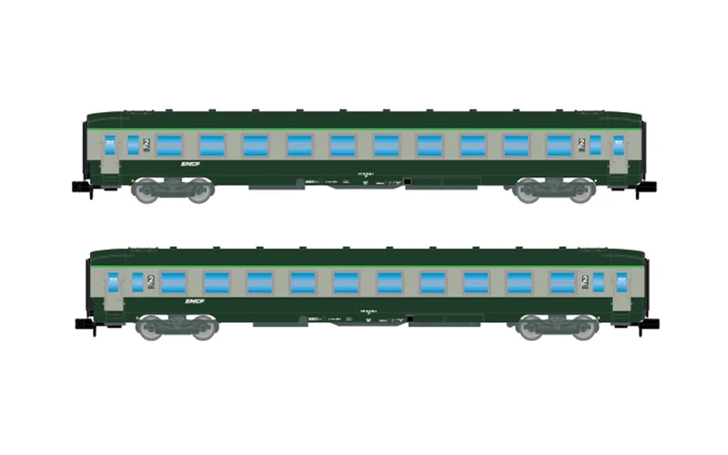 Arnold HN4449 SNCF, 2-unit pack DEV AO coaches (2 x B10), green/grey with logo nuille, ep. IV Rolling Stock - Coaches