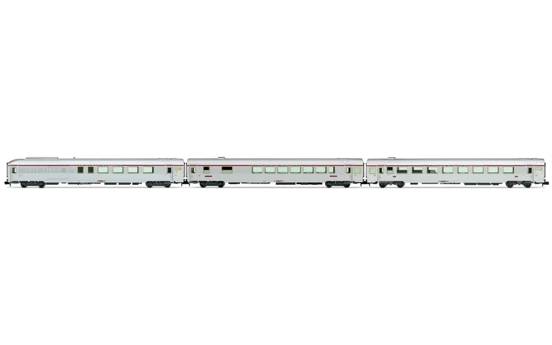 Arnold HN4444 SNCF, 3-unit pack TEE Paris – Ruhr, A4Dtux + Vru + A3rtu, silver livery, ep. IV Rolling Stock - Coaches