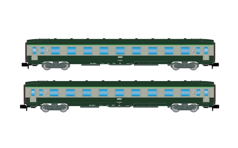 Arnold HN4448 SNCF, 2-unit pack DEV AO coaches (2 x B9), green/grey with logo encadré, ep. IV Rolling Stock - Coaches