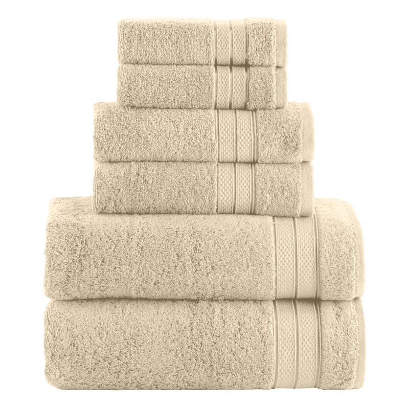 Elegant Comfort Luxury 6-Piece Towel Set, Premium Soft 100% Turkish Cotton, Three Line Popcorn Design 2 Bath Towels, 2 Hand Towels and 2 Washcloths Towel Set - Quick-Drying and Absorbent, Ivory