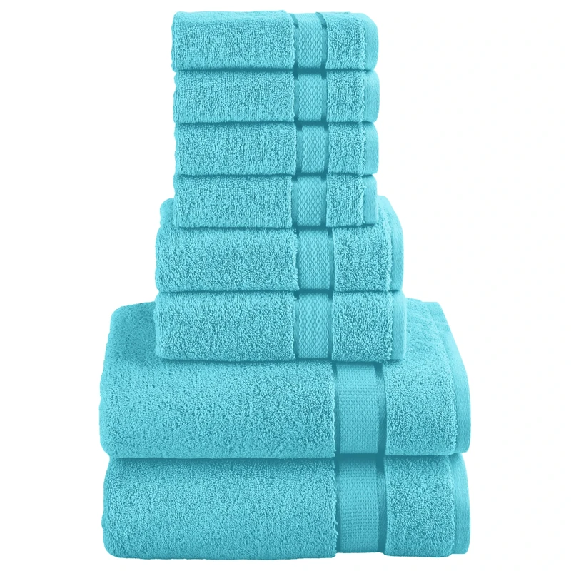 Elegant Comfort Premium Cotton 8-Piece Towel Set, Includes 4 Washcloths, 2 Hand Towels and 2 Bath Towels, 100% Turkish Cotton - Highly Absorbent and Super Soft Towels for Bathroom, Aqua